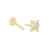 Solid 14k Yellow Gold CZ Beaded Stud Earring