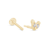 Solid 14k Yellow Gold Chevron CZ Stud Earring