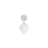 Solid 14k White Gold CZ Heart Drop Stud Earring