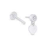 Solid 14k White Gold CZ Heart Drop Stud Earring
