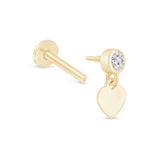 Solid 14k Yellow Gold CZ Heart Drop Stud Earring