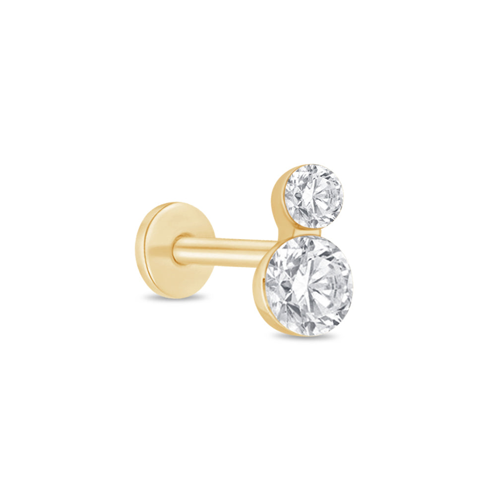 Yellow Gold Double Lab Grown Diamond Flat Back Earring
