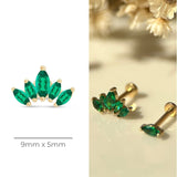 Marquise Cut 5-Petal Emerald Lotus Flat Back Stud in Solid 14k Yellow Gold