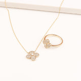 Four Petal Diamond Pave Flower Necklace