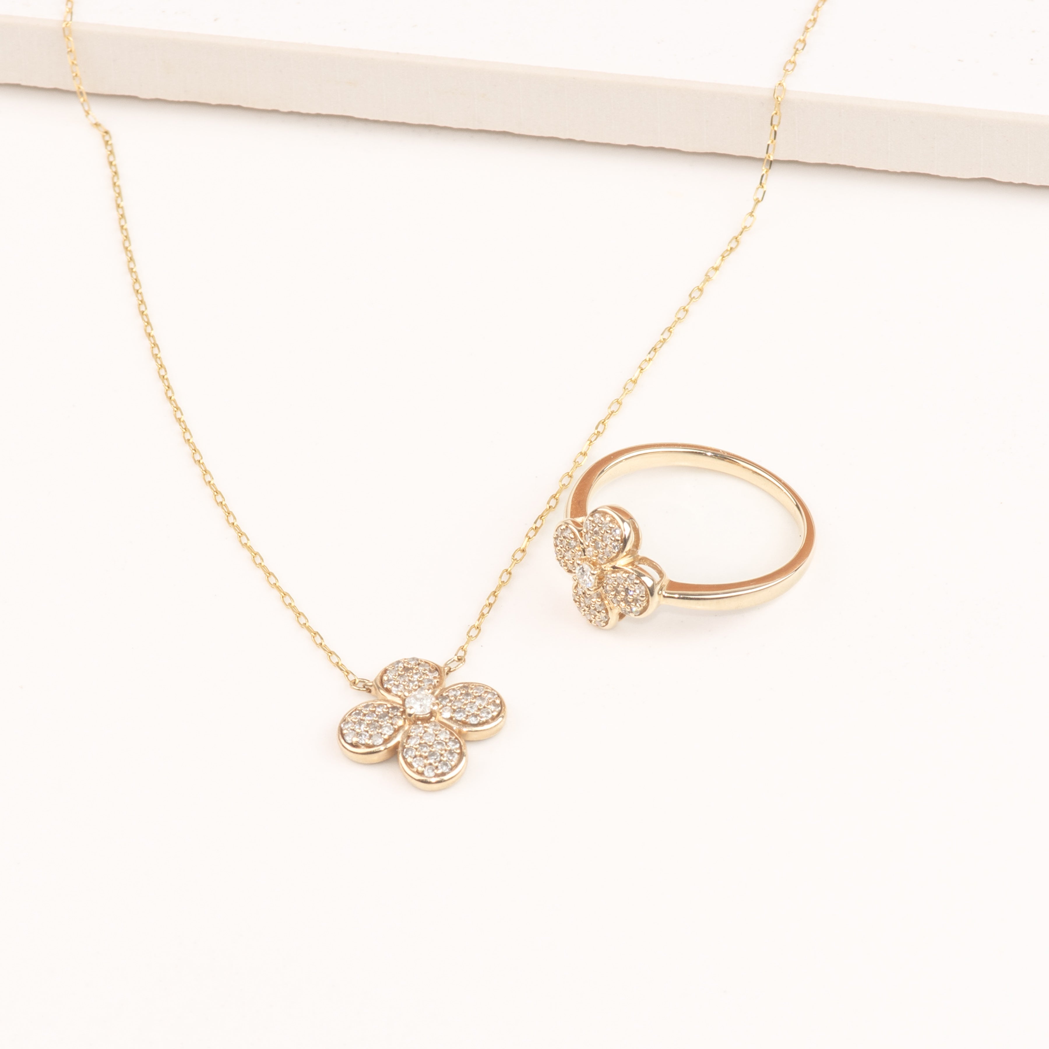 Four Petal Diamond Pave Flower Necklace