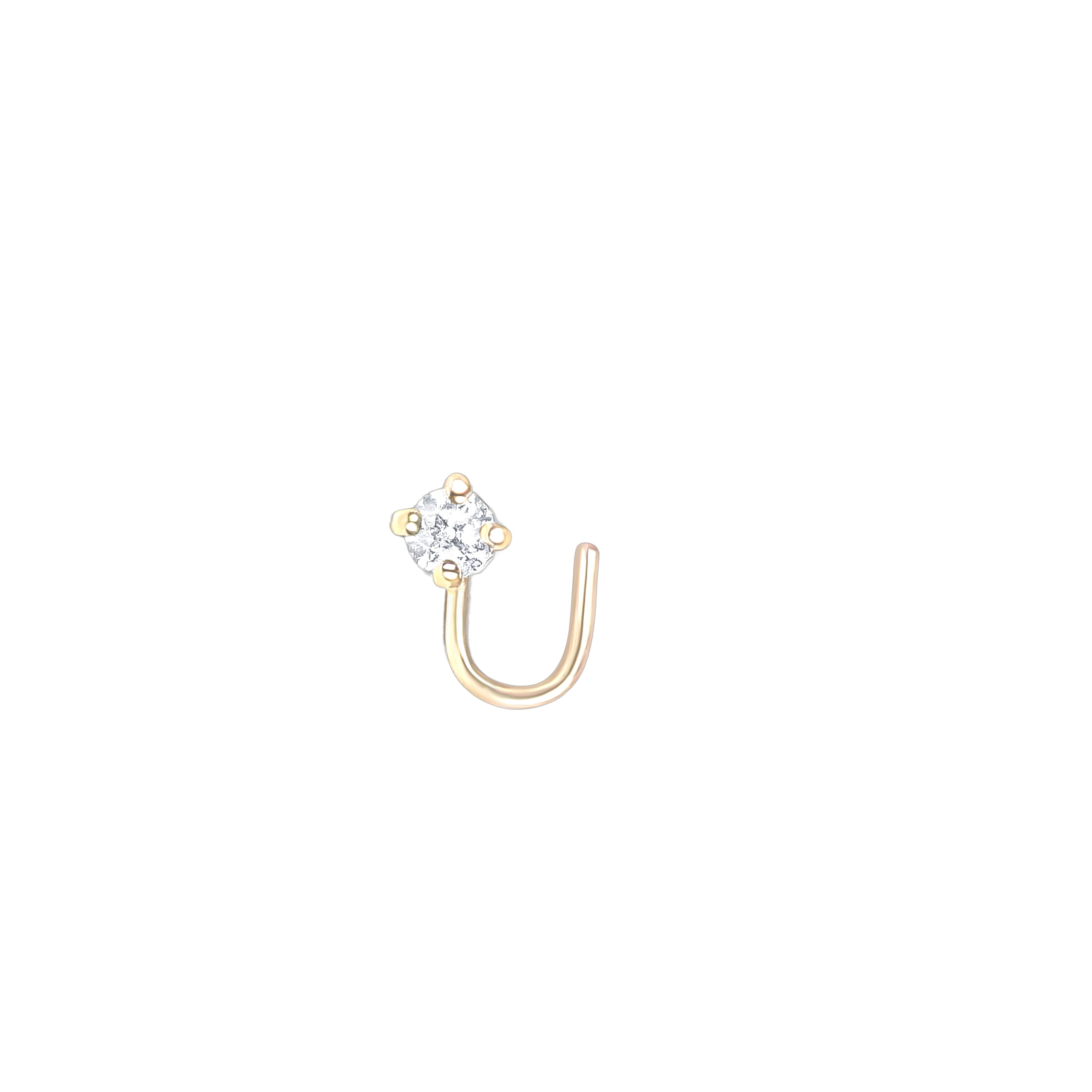 A single diamond-encrusted nose ring is shown against a black background.