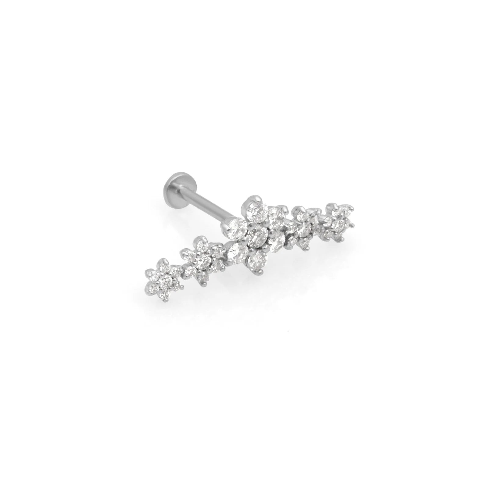 a pair of diamond ear studs on a white background