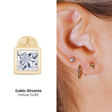 Princess Cut Cubic Zirconia Flat Back Earring in Bezel Set Solid  Gold