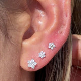 Six Round Diamond Flower Flat Back Stud in Solid 14k Rose Gold