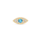 a gold ring with a blue stone and diamonds