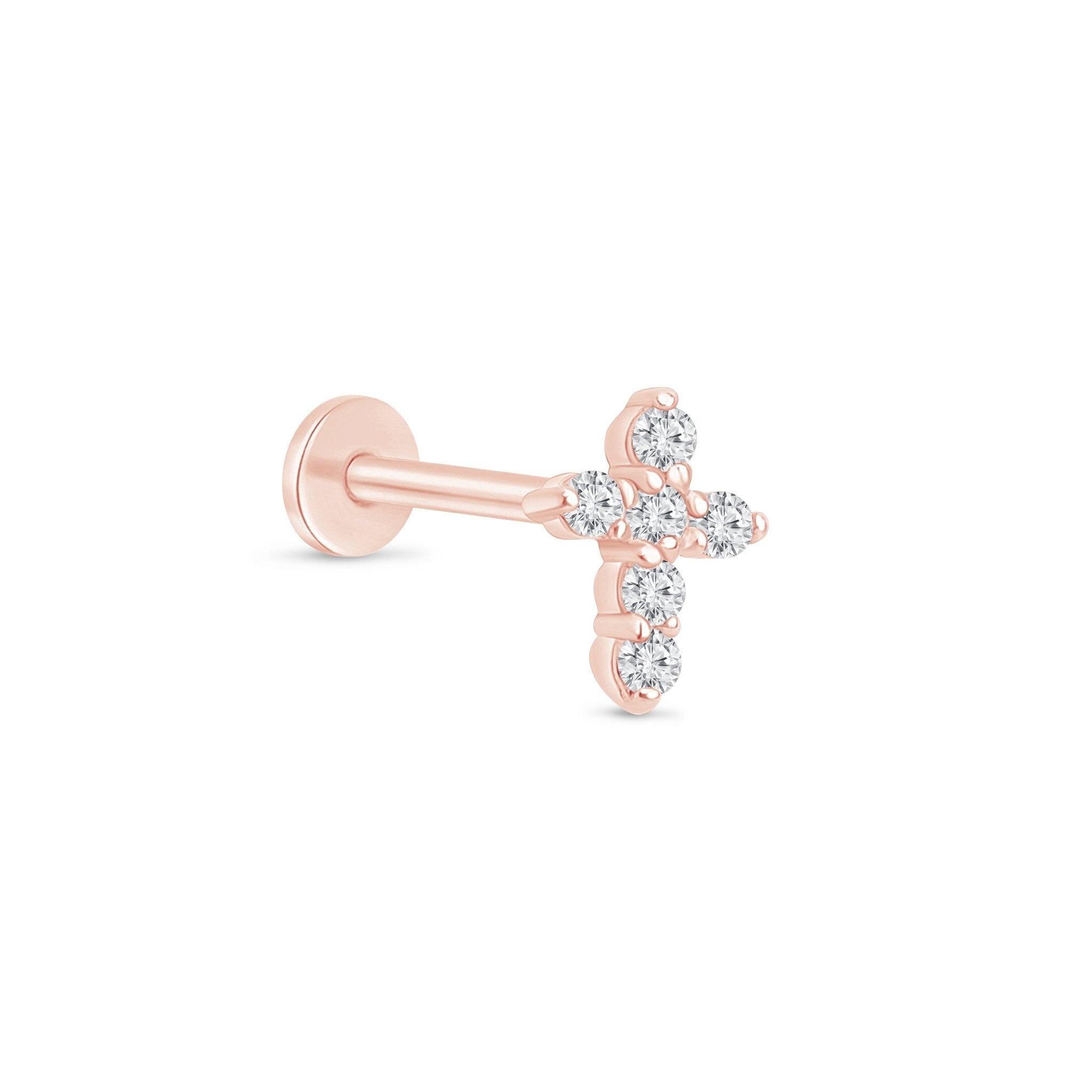 a pair of rose gold plated cross earrings