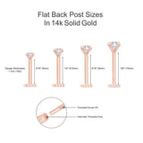 a diagram showing the different positions of the flat back post sizes in 14k gold