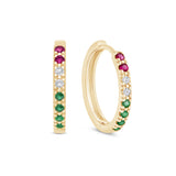 Rainbow Pavé Studded Gemstone Hoop in Solid 14k Yellow Gold