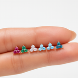 Turquoise Trinity Cluster Flat Back Stud  in Solid 14k Yellow Gold