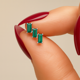 Baguette Cascade Emerald Flat Back Stud in Solid 14k Yellow Gold