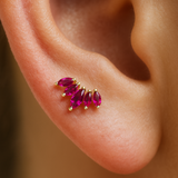 Marquise Cut Five Petal Ruby Lotus Flat Back Stud in Solid 14k Yellow Gold