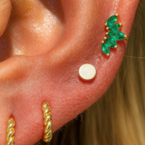Marquise Cut Five Petal Emerald Lotus Flat Back Stud in Solid 14k Yellow Gold