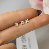 Diamond Four Petal Flower Flat Back Stud Earrings in Solid 14k Rose Gold