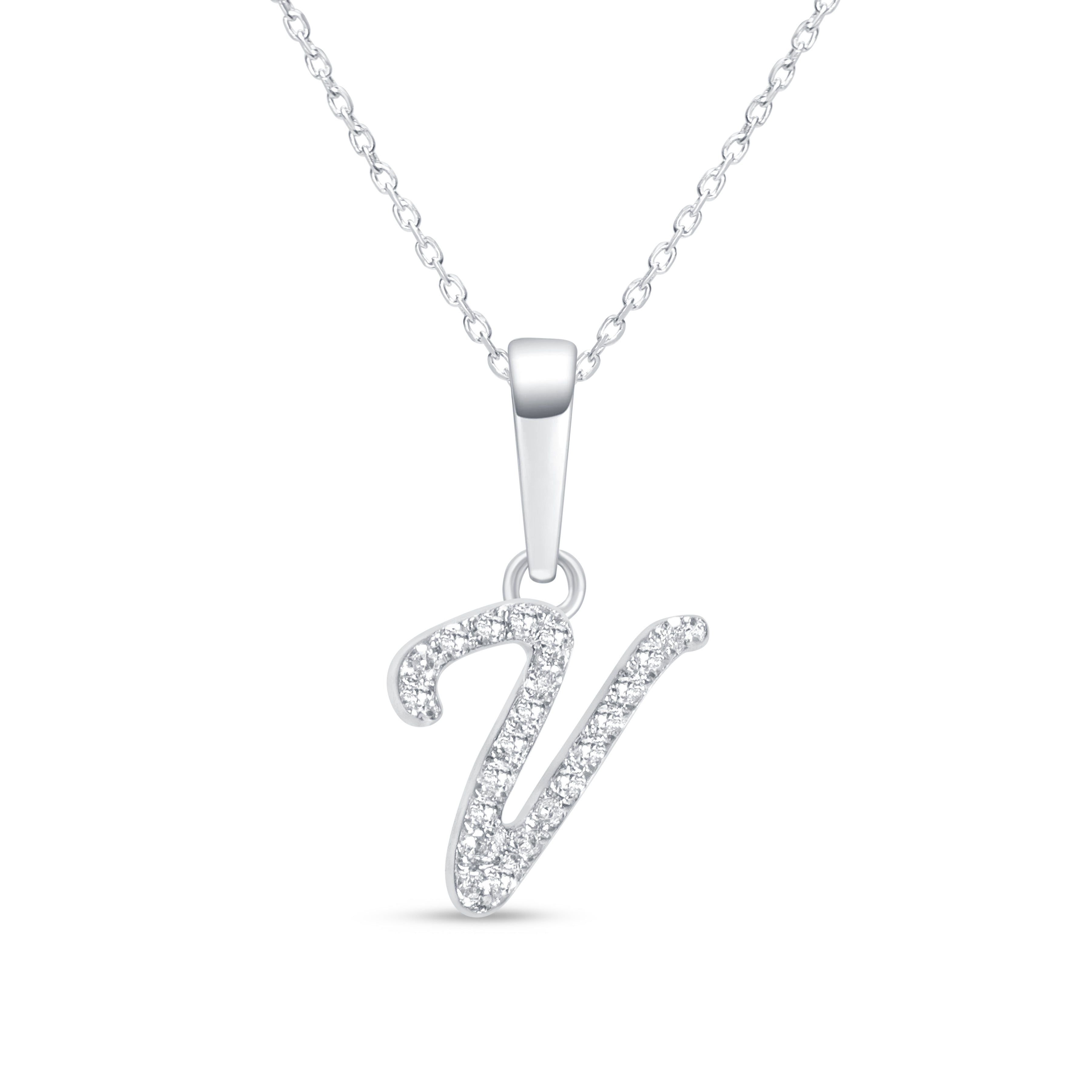 Cursive Diamond Initial Necklace - V