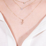 Cursive Diamond Initial Necklace in Solid 14k White Gold - V