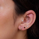 Seven Diamond Flower Flat Back Stud Earrings in Solid 14k Yellow Gold