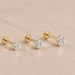 Yellow Gold Round Lab Grown Diamond Flat Back Earring