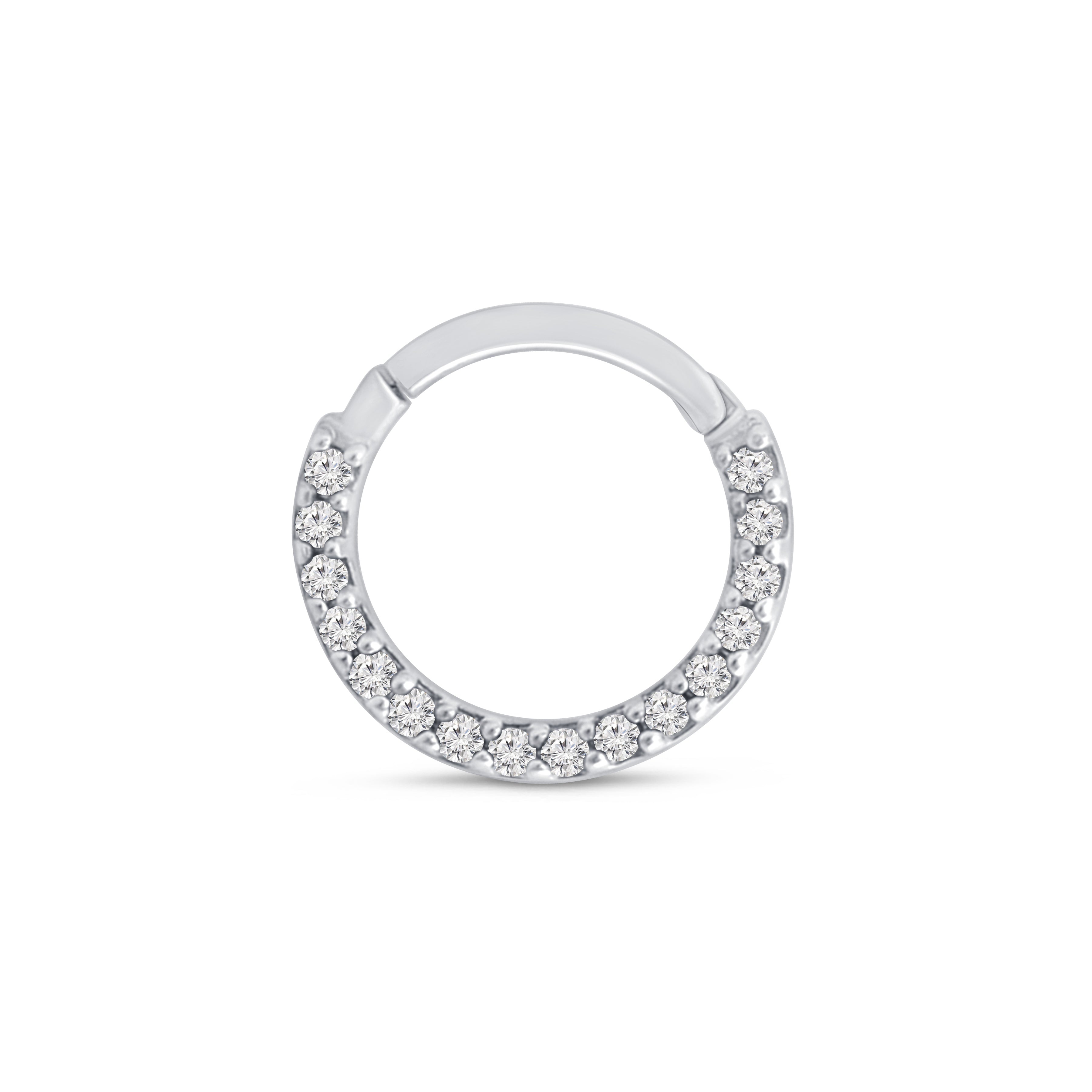 Gemstone Studded Clicker Hoop in Solid 14k White Gold