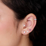 Triangle Cut Amethyst Flat Back Stud in Solid 14k Yellow Gold
