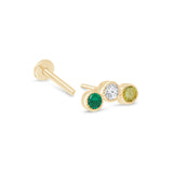 Triple Emerald Flat Back Stud Milgrain Set in Solid 14k Yellow Gold