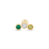Triple Emerald Flat Back Stud Milgrain Set in Solid 14k Yellow Gold