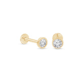 Natural Diamond Flat Back Stud Bezel Set in Solid 14k Yellow Gold