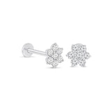 Seven Diamond Flower Flat Back Stud in Solid 14k White Gold