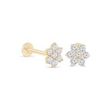 Seven Diamond Flower Flat Back Stud in Solid 14k Yellow Gold