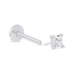 White Gold Princess Cut Diamond Flat Back Earring
