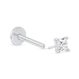 White Gold Princess Cut Diamond Flat Back Earring