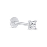 White Gold Princess Cut Diamond Flat Back Earring