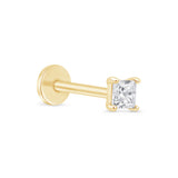 Yellow Gold Princess Cut Diamond Flat Back Earring
