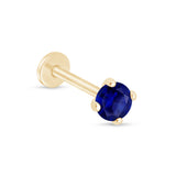 Blue Sapphire Cartilage Flat Back Stud Earrings in Solid 14k Yellow Gold