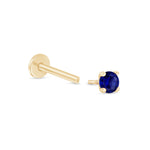 Blue Sapphire Cartilage Flat Back Stud Earrings in Solid 14k Yellow Gold