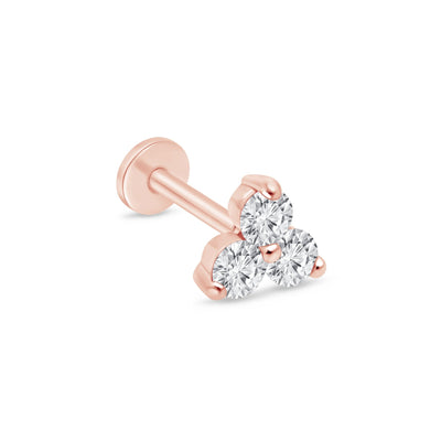 Diamond Trinity Cluster Flat Back Stud Earrings in Solid 14k Rose Gold