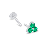 Emerald Trinity Cluster Flat Back Stud Earrings in Solid 14k White Gold