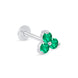 Emerald Trinity Cluster Flat Back Stud Earrings in Solid 14k White Gold