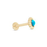 Turquoise Flat Back Stud in Braided Bezel Set Solid  Gold