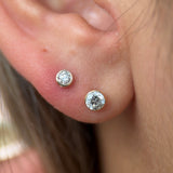 Gemstone Flat Back Stud Bezel Set in Solid 14k White Gold