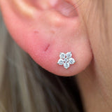 Six Round Diamond Flower Flat Back Stud in Solid 14k Rose Gold