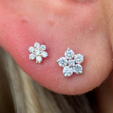 Six Round Diamond Flower Flat Back Stud in Solid 14k White Gold