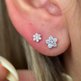 Six Round Diamond Flower Flat Back Stud in Solid 14k Rose Gold