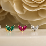 Ruby Double Marquise Flat Back Stud in Solid 14k Yellow Gold