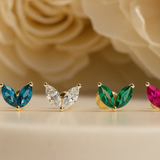 Ruby Double Marquise Flat Back Stud in Solid 14k Yellow Gold