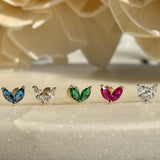 Cubic Zirconia Double Marquise Flat Back Stud in Solid 14k White Gold